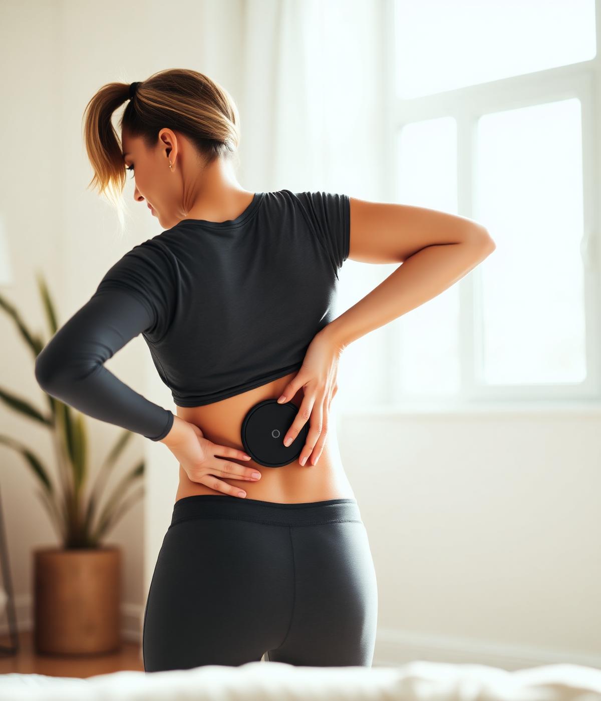 Calvonic TENS Pod worn on the lower back